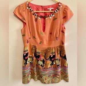 Nanette Lepore Silk Embellished Elephant Top